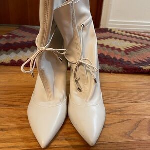 Elegant White Leather Women's Boots with Heels